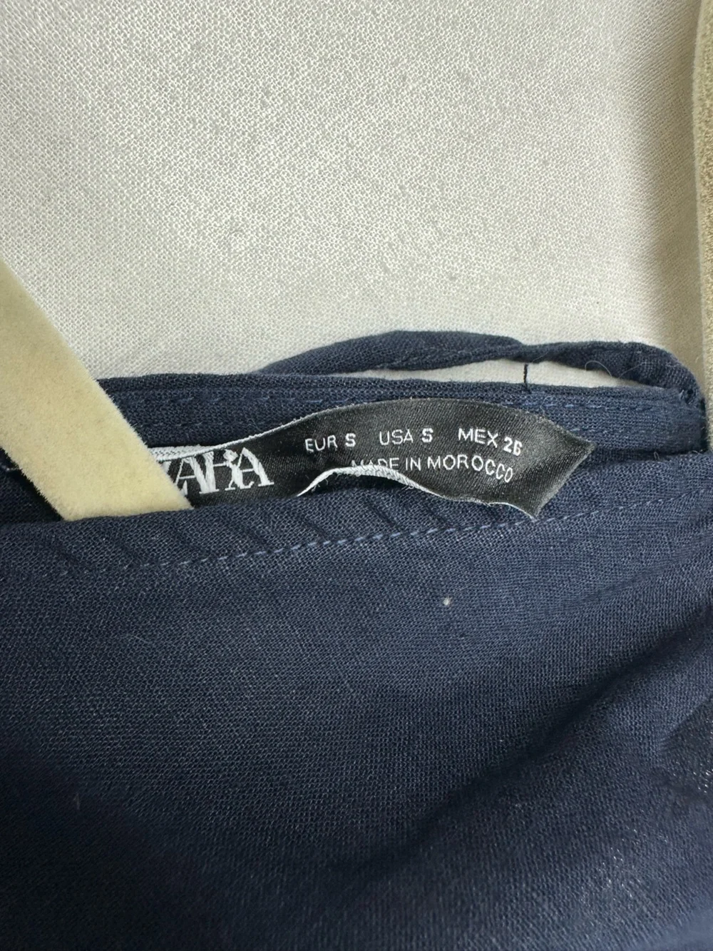 Zara Navy Blue Linen Jumpsuit S Wide Leg V-Neck Tie Back Short Sleeve‎ Rustic